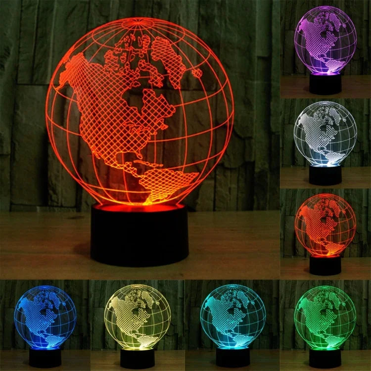Lampe de bureau créative à stéréoscopie visuelle 7 couleurs avec décoloration, veilleuse, style globe américain