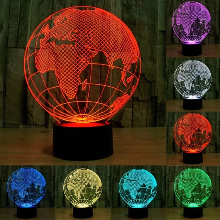 Veilleuse de bureau créative en forme de globe européen, lampe stéréo visuelle à 7 couleurs changeantes