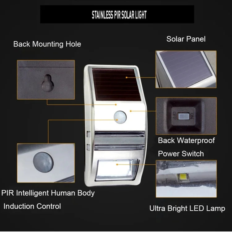 Applique murale extérieure 80 LM 6000-6500K avec panneau solaire 5V 0,5W, lumière blanche 0,2W