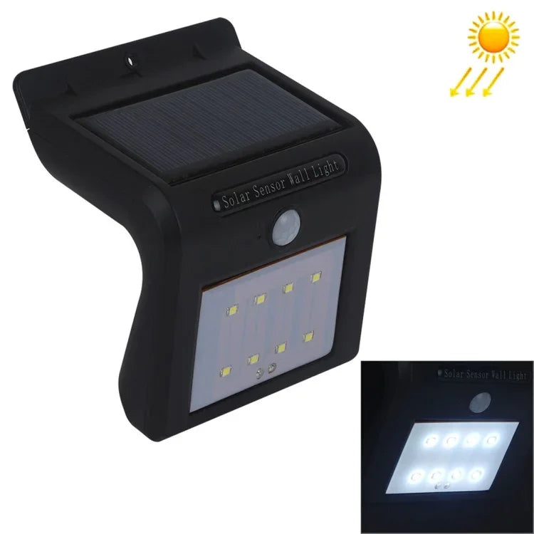 Lampe murale solaire avec détecteur de mouvement 8 LED et panneau solaire, lumière blanche 8 LED