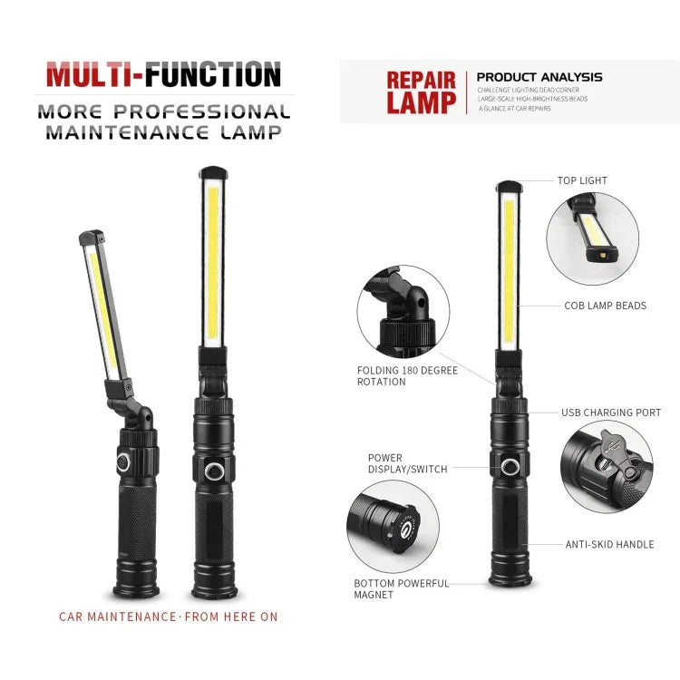 W552 Lampe de travail d'urgence portable et pliable rechargeable par USB 280LM, Taille: 13,5 x 3,8 cm, W552