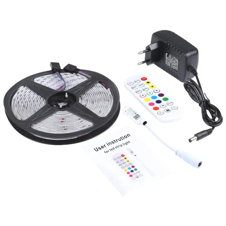 Ruban lumineux Bluetooth RGB 5m 150 LED SMD 5050 IP65 avec télécommande 24 touches, prise EU, 5m 150 LED IP65