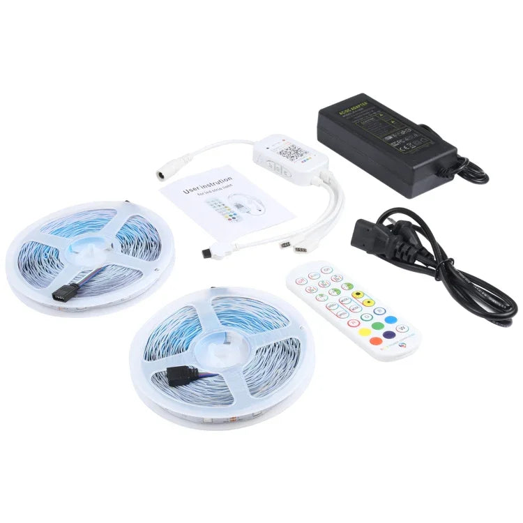 Ruban lumineux RGB 20m 600 LED SMD 5050 IP44 étanche avec télécommande Bluetooth 24 touches + musique, prise EU, 20m 600 LED IP44
