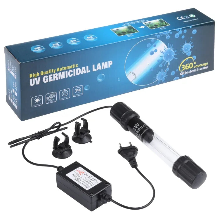 UV-003 Lampe germicide UV 3W pour désinfection d'aquarium, prise EU, 3W