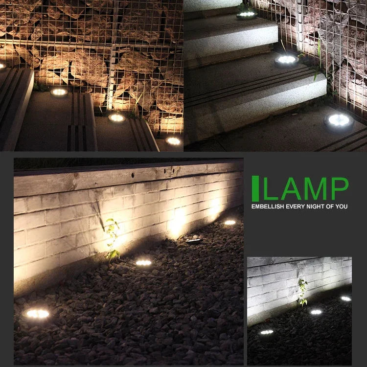 4 PCS Lampe solaire enterrée étanche IP65 8 LED pour jardin, villa, pelouse, projecteur décoratif
