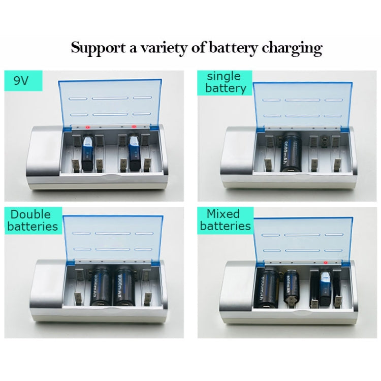 Chargeur de batterie AC 100-240V 4 emplacements pour piles AA, AAA, C / D, prise EU