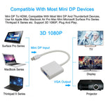 Adaptateur câble Mini DisplayPort vers VGA 1080P, Mini DP vers VGA (blanc), Mini DP vers VGA (noir)