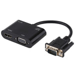 Adaptateur convertisseur 2 en 1 VGA vers HDMI + VGA 15 broches HDTV avec audio