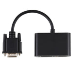 Adaptateur convertisseur 2 en 1 VGA vers HDMI + VGA 15 broches HDTV avec audio