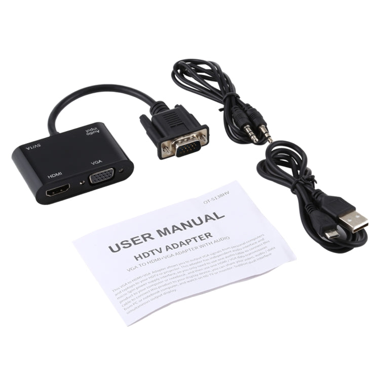 Adaptateur convertisseur 2 en 1 VGA vers HDMI + VGA 15 broches HDTV avec audio