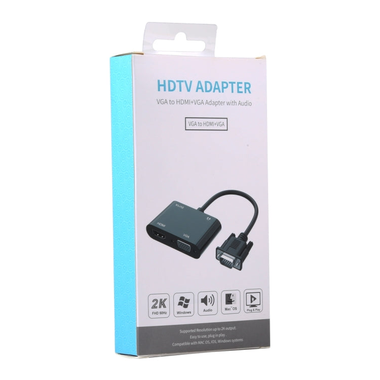 Adaptateur convertisseur 2 en 1 VGA vers HDMI + VGA 15 broches HDTV avec audio