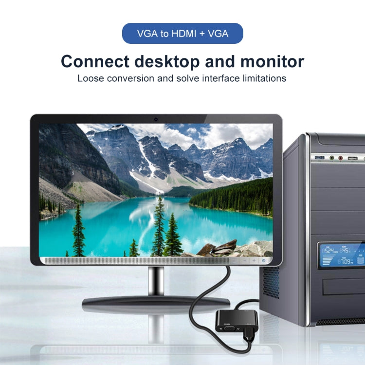 Adaptateur convertisseur 2 en 1 VGA vers HDMI + VGA 15 broches HDTV avec audio