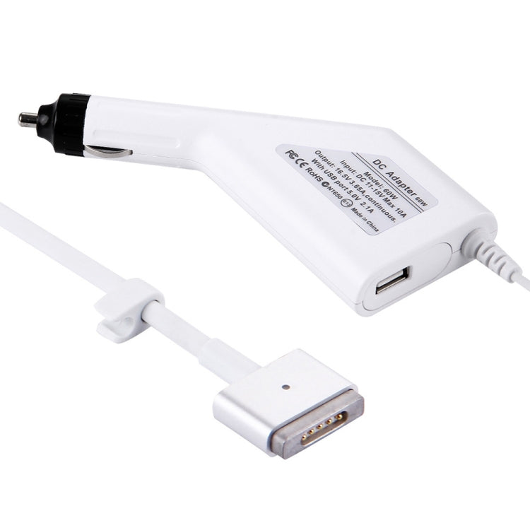Chargeur de voiture MagSafe 2 60W 16,5V 3,65A à 5 broches de style T avec 1 port USB pour Apple Macbook A1465 / A1502 / A1435 / MD212 / MD2123 / MD662, Longueur : 1,7m