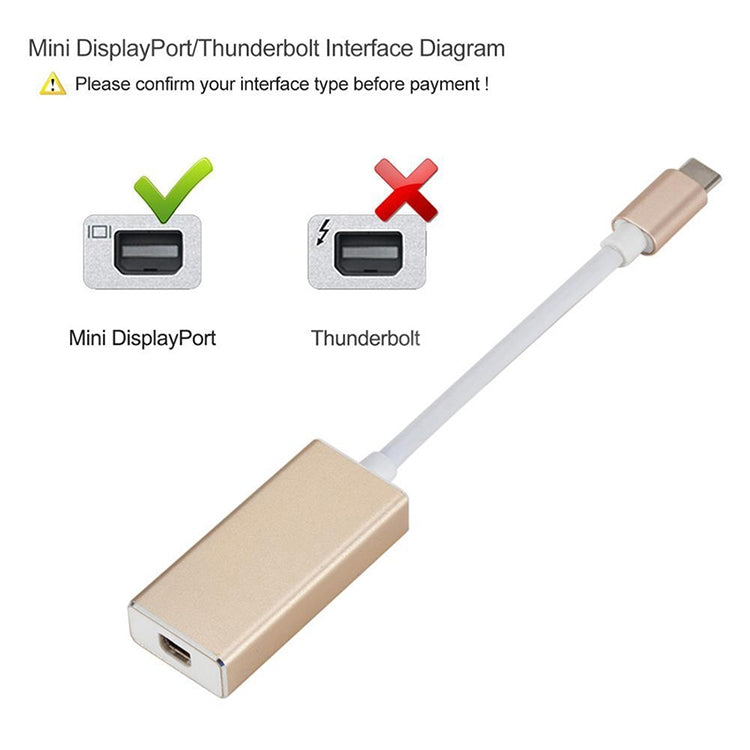 Convertisseur HD USB-C / Type-C 3.1 mâle vers Mini DP femelle, longueur : 12 cm, argent, or