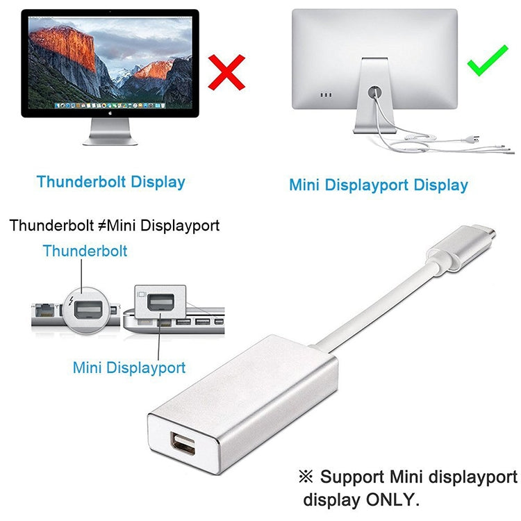 Convertisseur HD USB-C / Type-C 3.1 mâle vers Mini DP femelle, longueur : 12 cm, argent, or