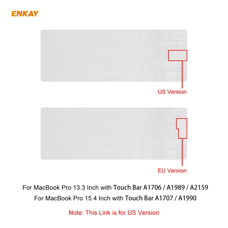 Protection de clavier en TPU ENKAY pour MacBook Pro 13,3 pouces A1706 / A1989 / A2159 et Pro 15,4 pouces A1707 / A1990 (avec Touch Bar), version américaine