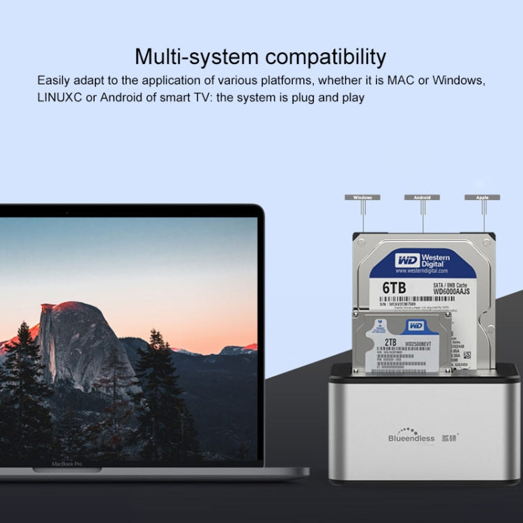 Blueendless station d'accueil pour disque dur SATA USB 3.0 2 baies 2,5 / 3,5 pouces copie hors ligne