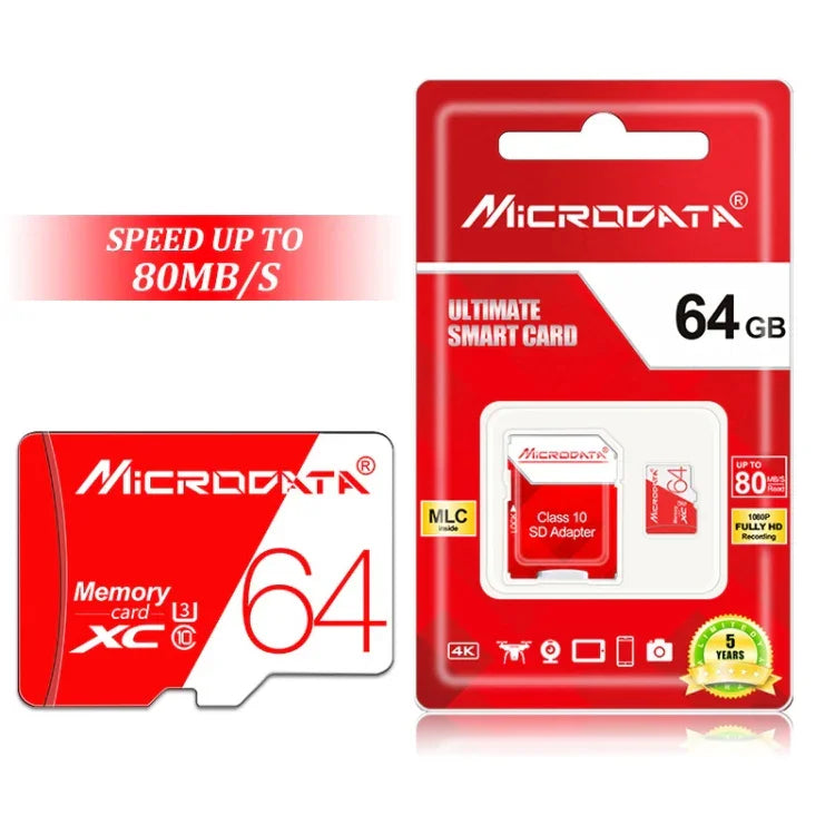 Carte mémoire MICRODATA 64 Go haute vitesse U3 rouge et blanche TF (Micro SD), 64 Go