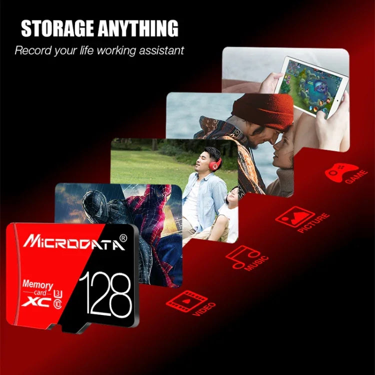 Carte mémoire MICRODATA 128 Go haute vitesse U3 rouge et noire TF (micro SD), 128 Go