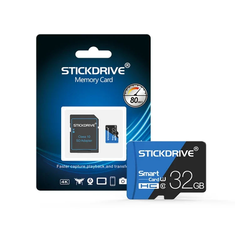 Carte mémoire microSD (TF) STICKDRIVE 32 Go haute vitesse U1 bleue et noire, 32 Go