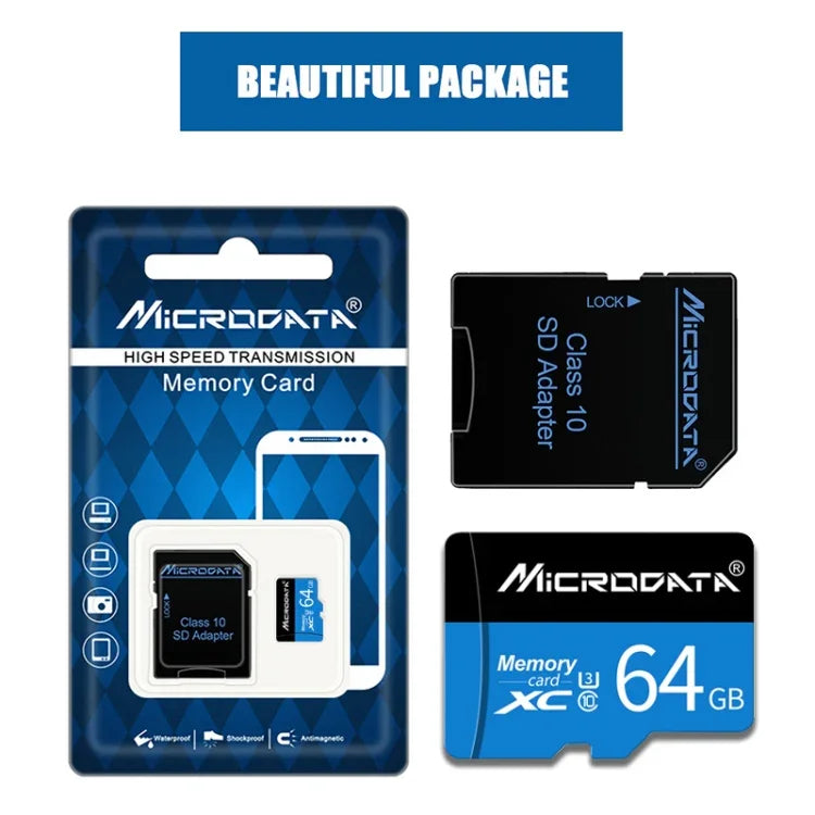 Carte mémoire MICRODATA 64 Go U3 bleue et noire TF (micro SD), 64 Go