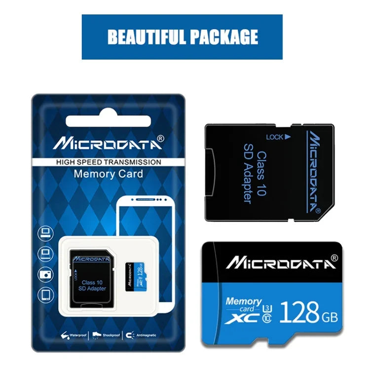 Carte mémoire MICRODATA 128 Go U3 bleue et noire TF (Micro SD), 128 Go
