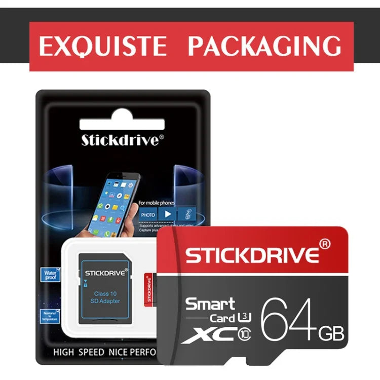 Carte mémoire microSD STICKDRIVE 64 Go U3 White Line rouge et noire, 64 Go