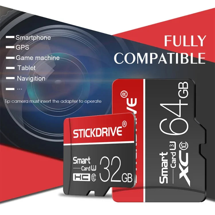 Carte mémoire microSD STICKDRIVE 64 Go U3 White Line rouge et noire, 64 Go