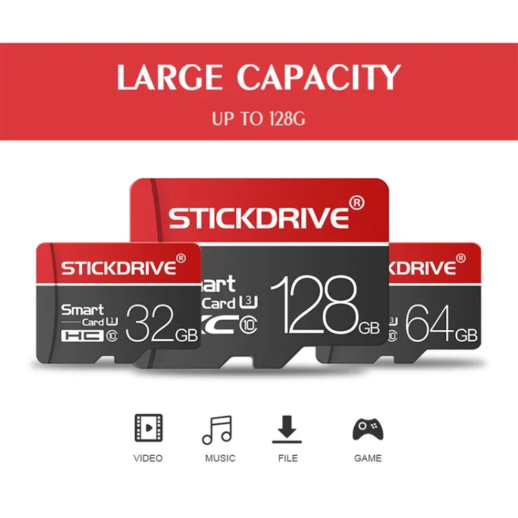 Carte mémoire microSD STICKDRIVE 128 Go U3 White Line rouge et noire, 128 Go