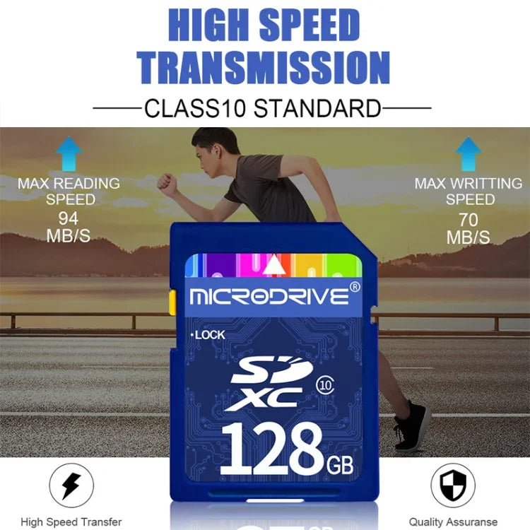 Carte mémoire SD Microdrive 128 Go haute vitesse classe 10 pour tous les appareils numériques dotés d'un emplacement pour carte SD, 128 Go