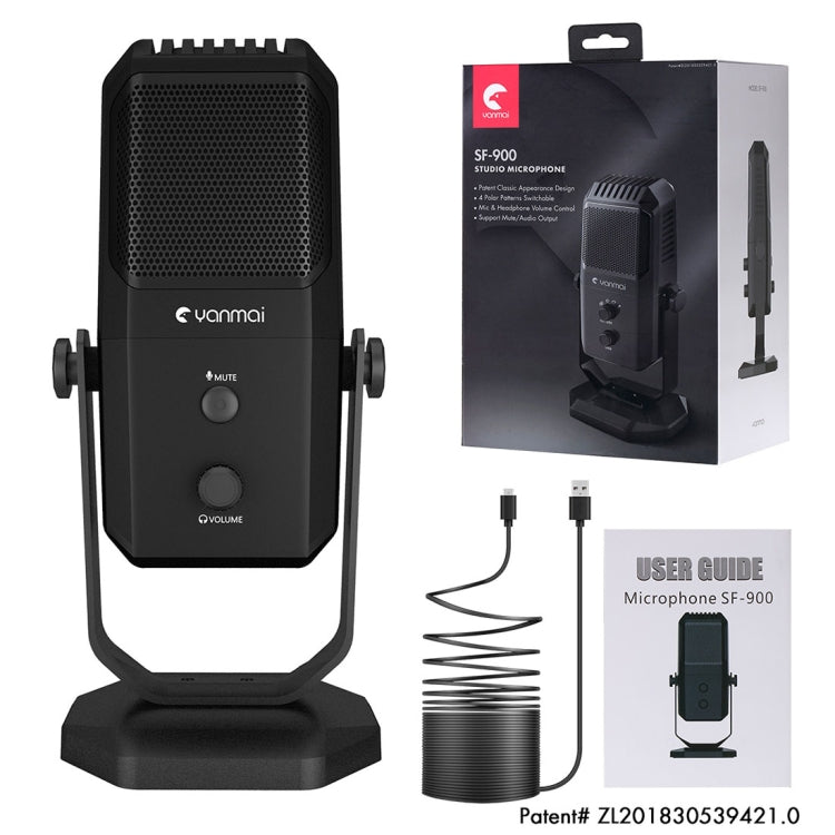 Microphone à condensateur de studio Yanmai SF-900 multifonction à quatre directivités avec support de bureau