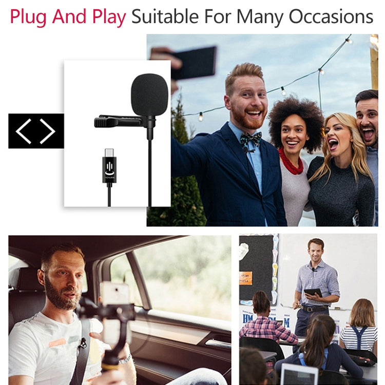 Microphone lavalier à condensateur à réduction de bruit intelligente YICHUANG YC-LM10 USB-C / Type-C, longueur du câble : 1,5 m, YC-LM10