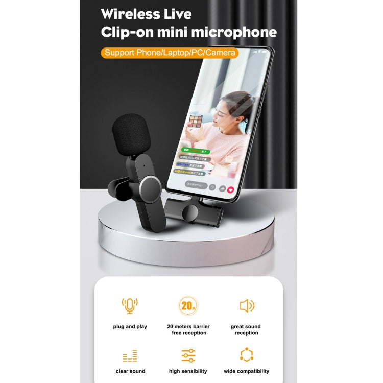 Microphone cravate sans fil pour diffusion en direct avec interface Type-C / USB-C, Type-C