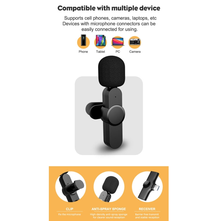 Microphone cravate sans fil pour diffusion en direct avec interface Type-C / USB-C, Type-C