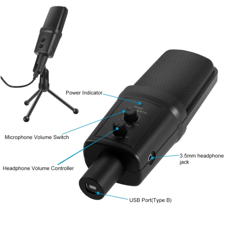 Microphone professionnel à condensateur Yanmai SF-970 avec support trépied et câble USB, longueur du câble : 1,8 m