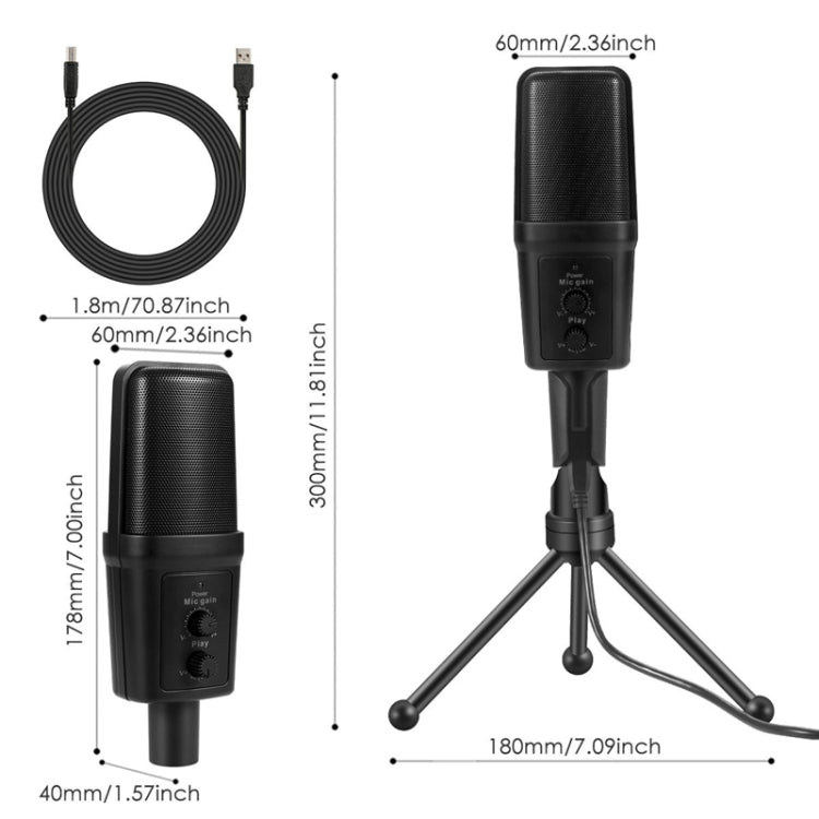 Microphone professionnel à condensateur Yanmai SF-970 avec support trépied et câble USB, longueur du câble : 1,8 m