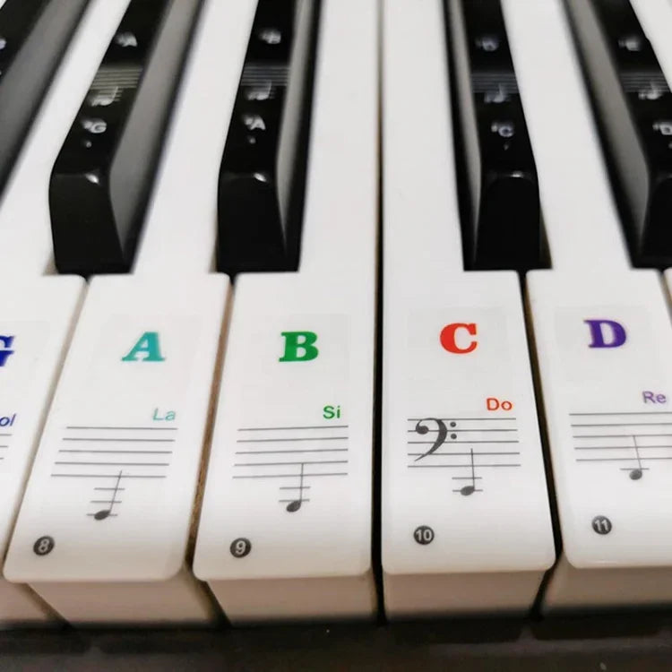 2 autocollants transparents pour piano électronique/orgue (88/61/54/49 touches), avec notation musicale et gammes.