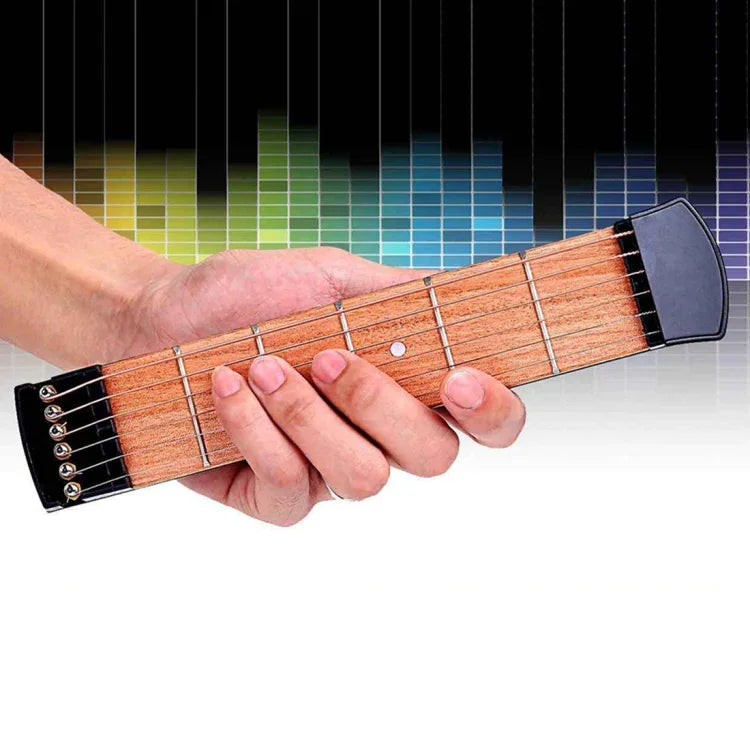 Outil d'entraînement portable pour guitare de poche à 6 frettes, idéal pour les débutants et pour la pratique des accords et des doigtés.