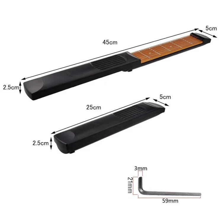 Outil d'entraînement portable pour guitare de poche à 6 frettes, idéal pour les débutants et pour la pratique des accords et des doigtés.