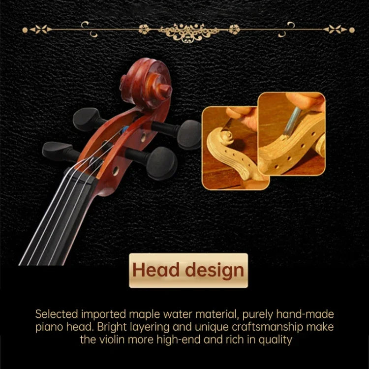 Violon acoustique 4/4, taille standard, fait main en bois massif.