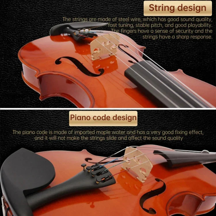 Violon acoustique 4/4, taille standard, fait main en bois massif.