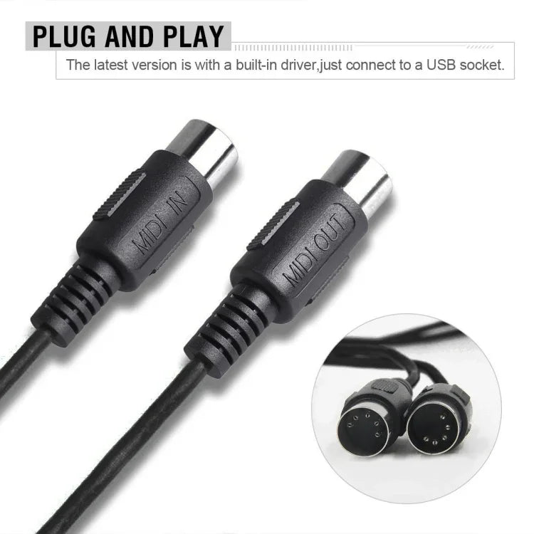 Câble MIDI USB WERSI UM-18, câble MidiPort MIDI pour piano électrique, batterie électronique et édition musicale, longueur : 2 m