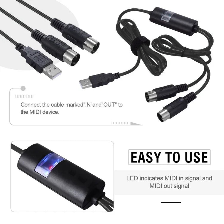 Câble MIDI USB WERSI UM-18, câble MidiPort MIDI pour piano électrique, batterie électronique et édition musicale, longueur : 2 m