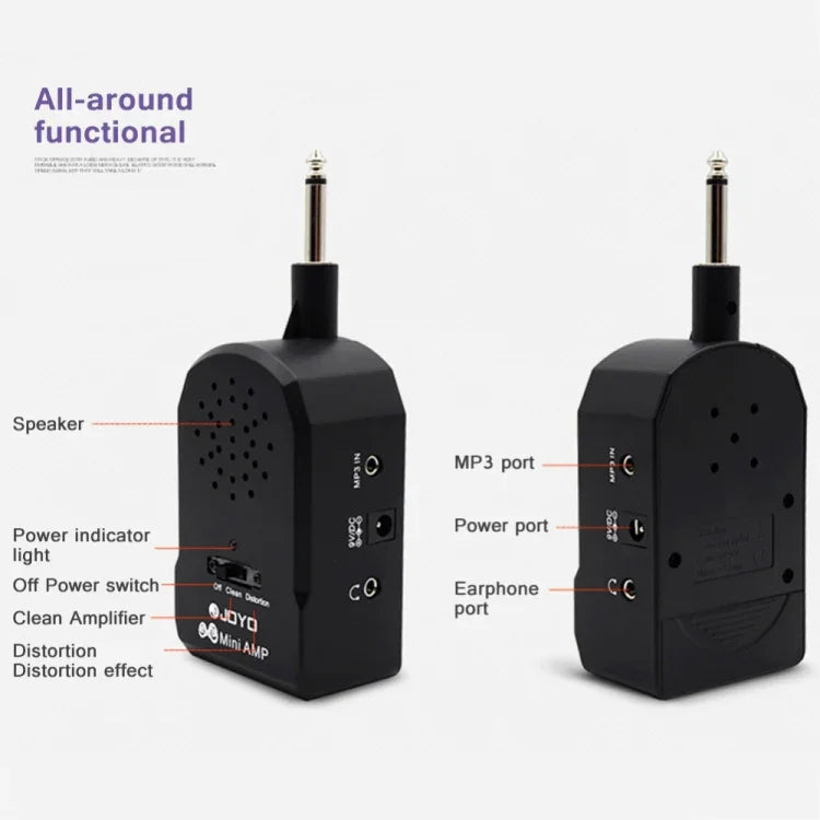 JOYO JA-01 Amplificateur de guitare portable 2W à grand volume, mini haut-parleurs pour guitare électrique et basse, avec distorsion, compatible MP3/écouteurs, JA-01