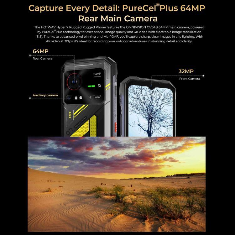 Téléphone robuste HOTWAV Hyper 7, 8 Go + 256 Go, batterie 10 800 mAh, écran 6,6 pouces, Android 14, processeur MediaTek Dimensity 7050 5G, compatible 5G, OTG et NFC.