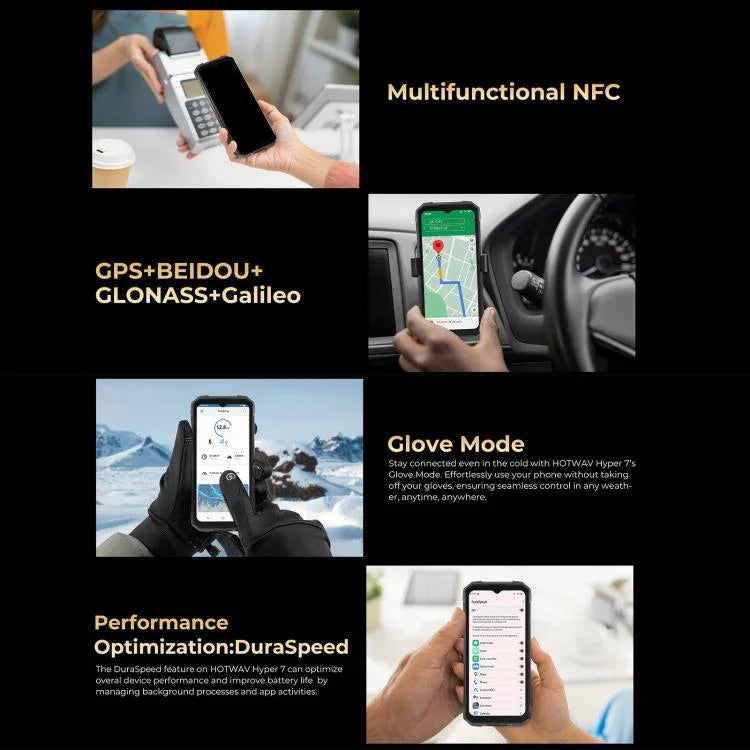 Téléphone robuste HOTWAV Hyper 7, 8 Go + 256 Go, batterie 10 800 mAh, écran 6,6 pouces, Android 14, processeur MediaTek Dimensity 7050 5G, compatible 5G, OTG et NFC.