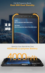Étanchéité IP68/IP69K, Résistance aux Chocs et à la Poussière, Identification Faciale, Batterie 4000mAh, Écran 5,0 pouces, Android 9.0, MTK6580A/W Quad Core jusqu'à 1,3 GHz, Réseau : 3G, Armor X6 2 Go+16 Go