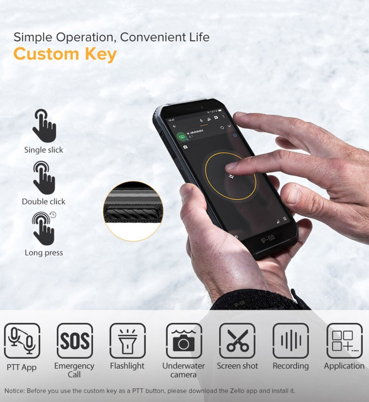 Étanchéité IP68/IP69K, Résistance aux Chocs et à la Poussière, Identification Faciale, Batterie 4000mAh, Écran 5,0 pouces, Android 9.0, MTK6580A/W Quad Core jusqu'à 1,3 GHz, Réseau : 3G, Armor X6 2 Go+16 Go