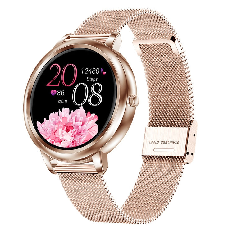 Montre connectée étanche IP67 avec écran couleur IPS de 1,09 pouce, compatible avec le suivi du sommeil, de la fréquence cardiaque et de la pression artérielle, et proposant un mode multisports. Bracelet en acier.