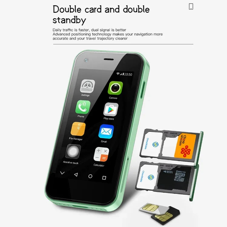 Écran 2,5 pouces, processeur quadricœur MTK6580 jusqu'à 1,3 GHz, Bluetooth, Wi-Fi, radio FM, réseau 3G, double SIM, P40